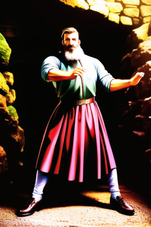 realistic, 1man, king, bearded, dancing, medieval, cave s-3753031098.png